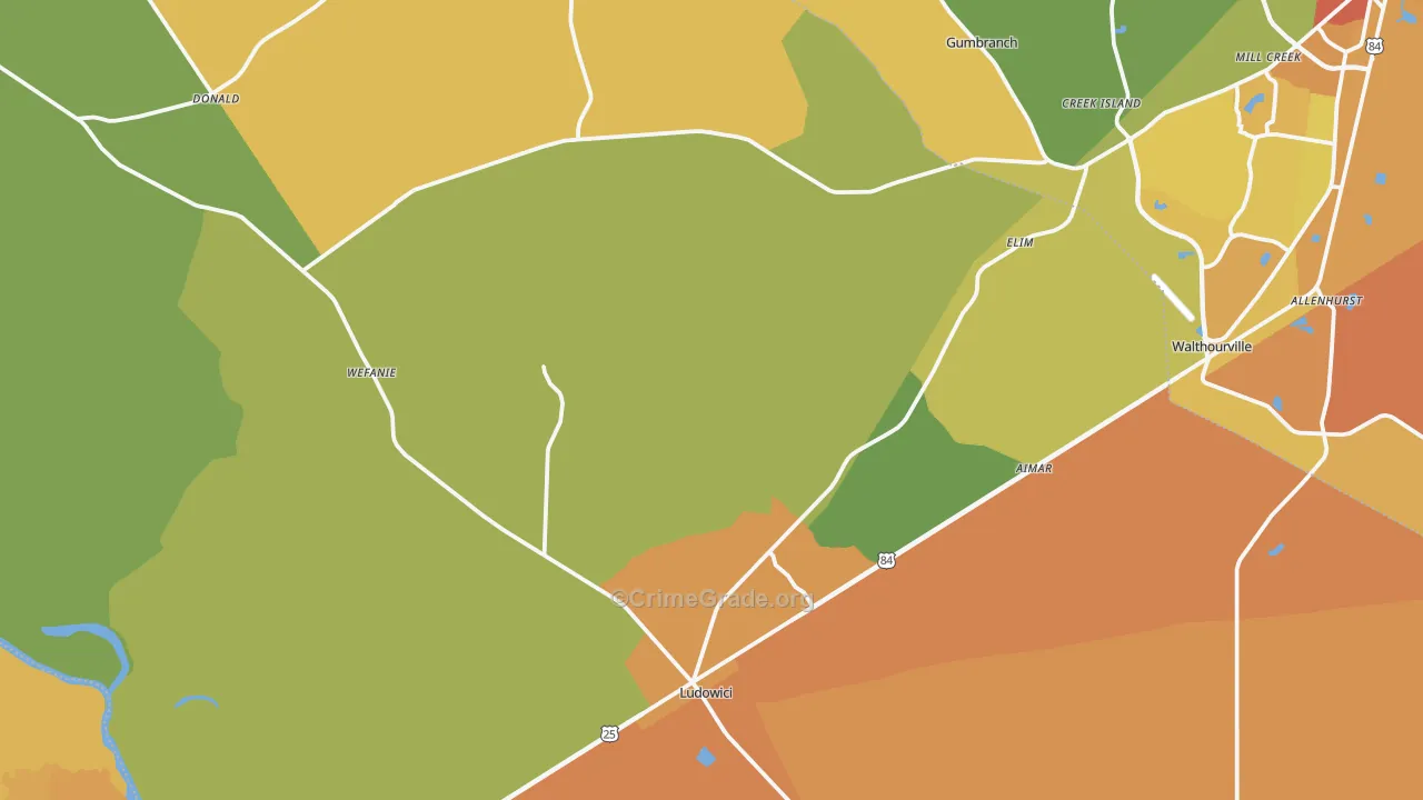 Ludowici, GA Map of Burglary Rates