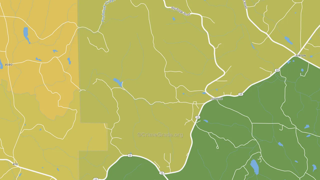 Ludville, GA Map of Burglary Rates