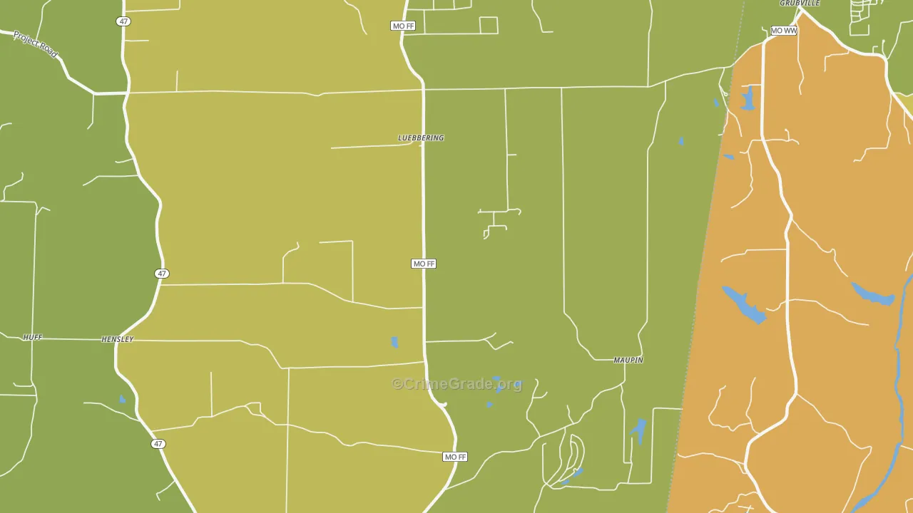 Luebbering, MO Map of Burglary Rates