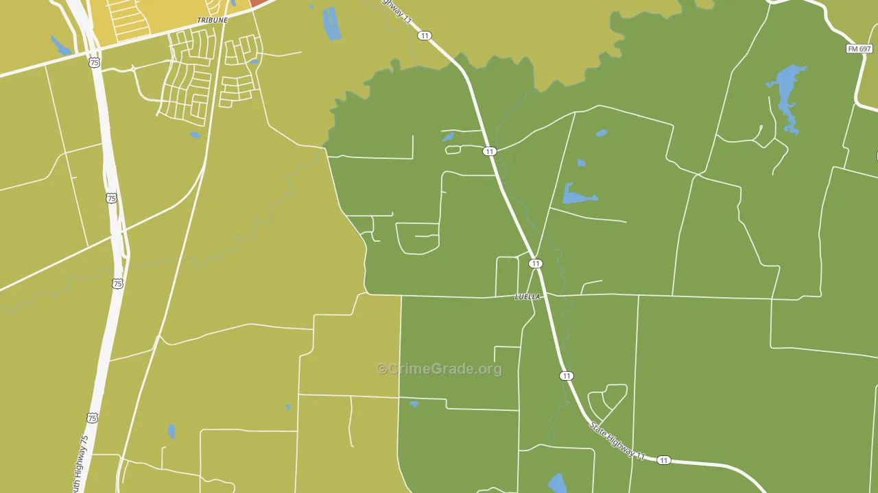 Luella, TX Map of Burglary Rates