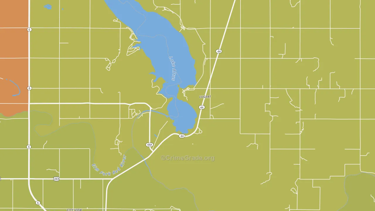 Lugert, OK Map of Burglary Rates