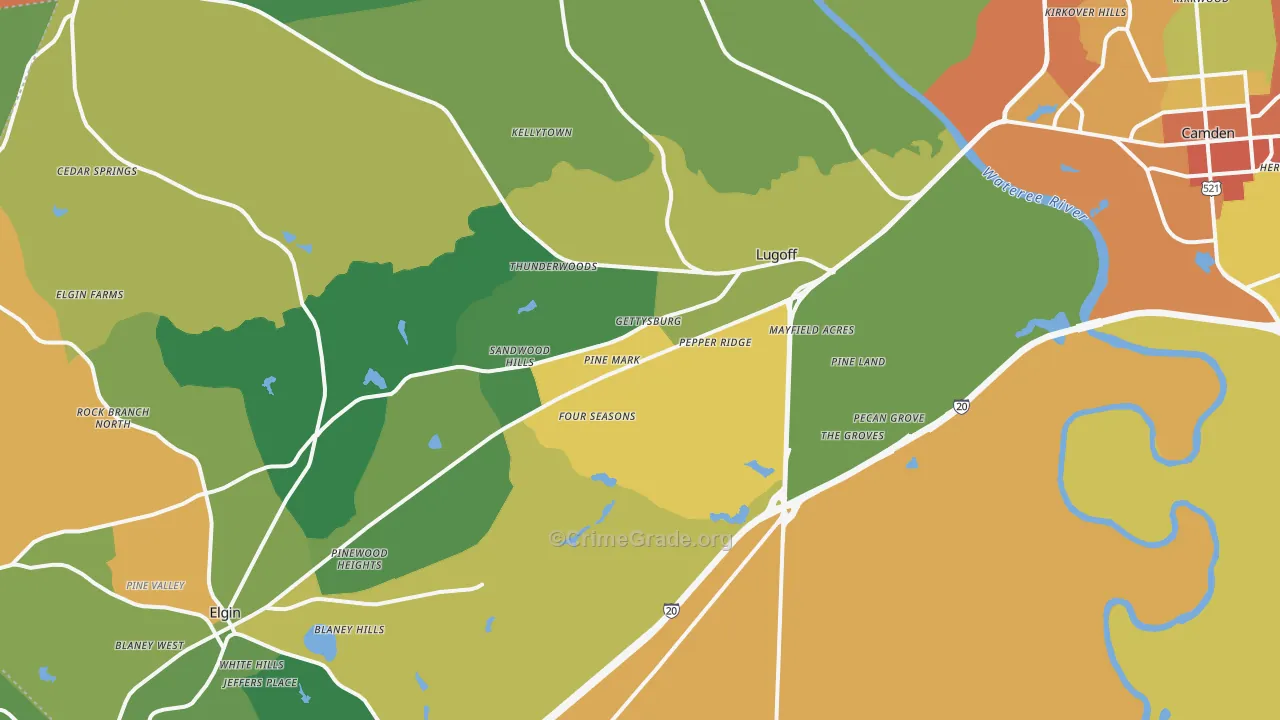 Lugoff, SC Map of Burglary Rates