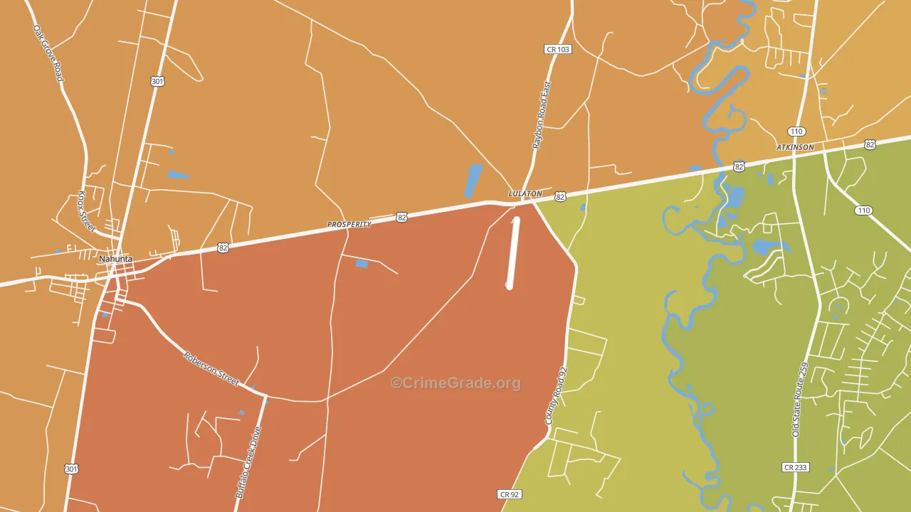 Lulaton, GA Map of Burglary Rates