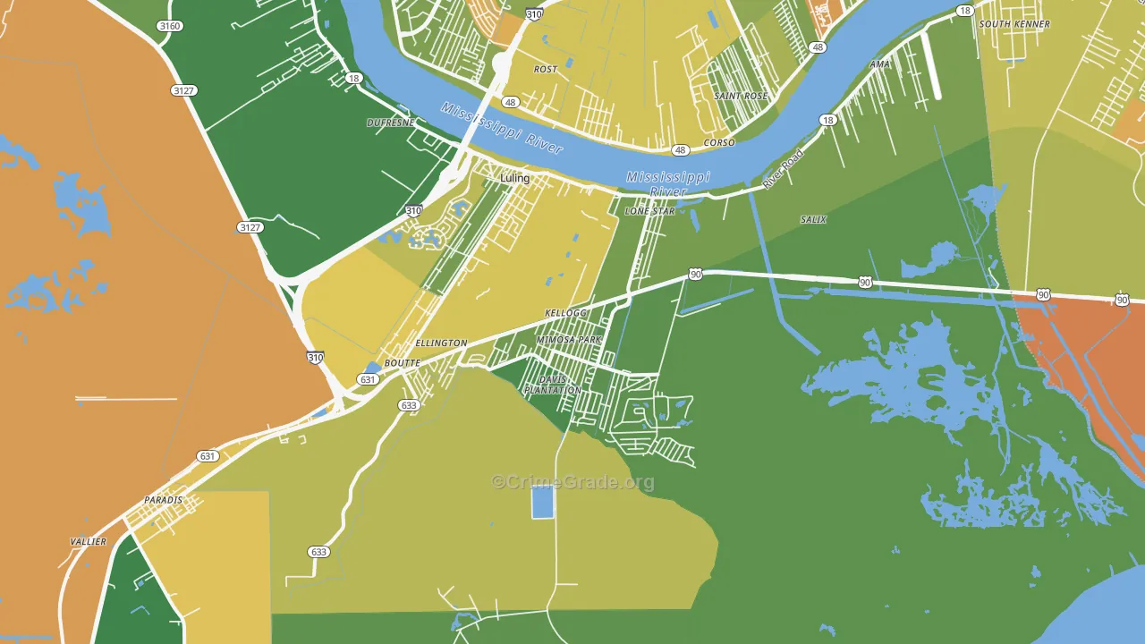 Luling, LA Map of Burglary Rates