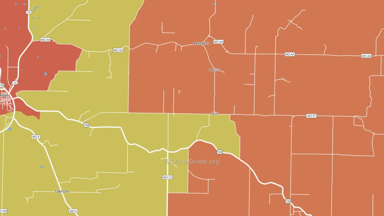 Lulu, MO Map of Burglary Rates