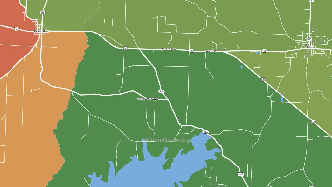Lumber, AR Map of Burglary Rates