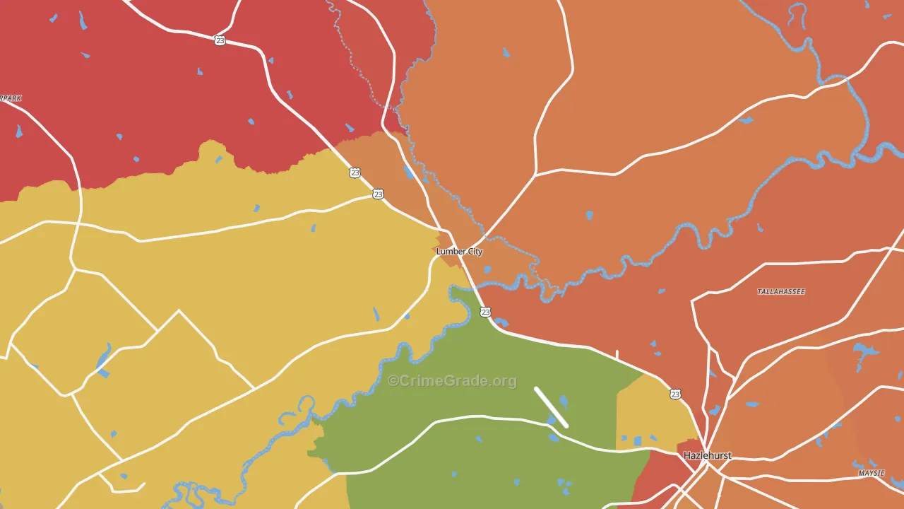 Lumber City, GA Map of Burglary Rates