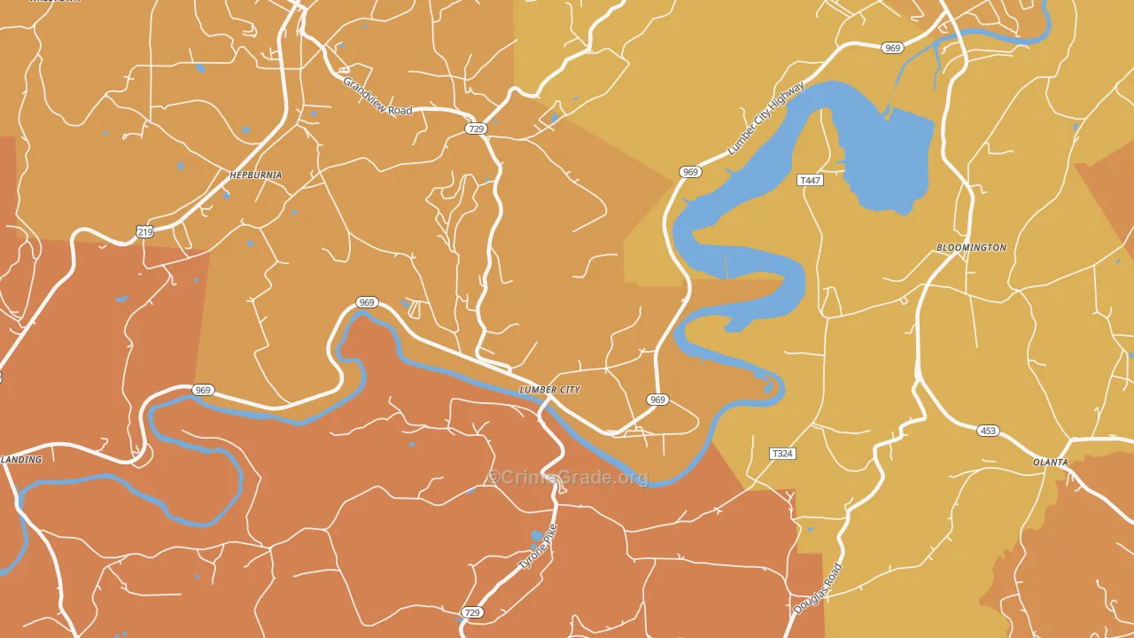 Lumber City, PA Map of Burglary Rates
