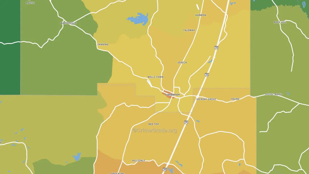 Lumberton, MS Map of Burglary Rates