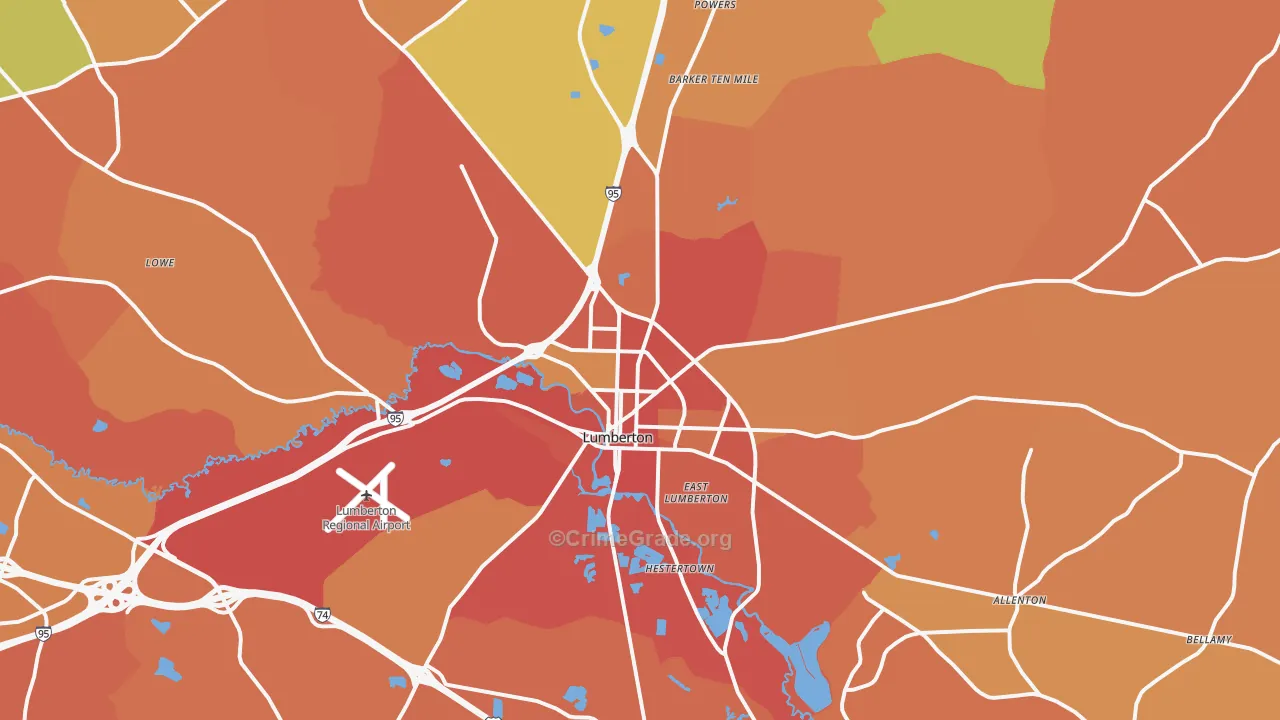 Lumberton, NC Map of Burglary Rates
