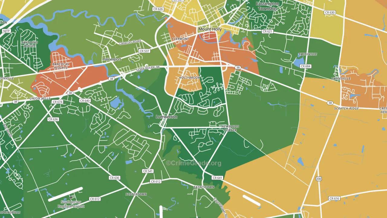 Lumberton, NJ Map of Burglary Rates