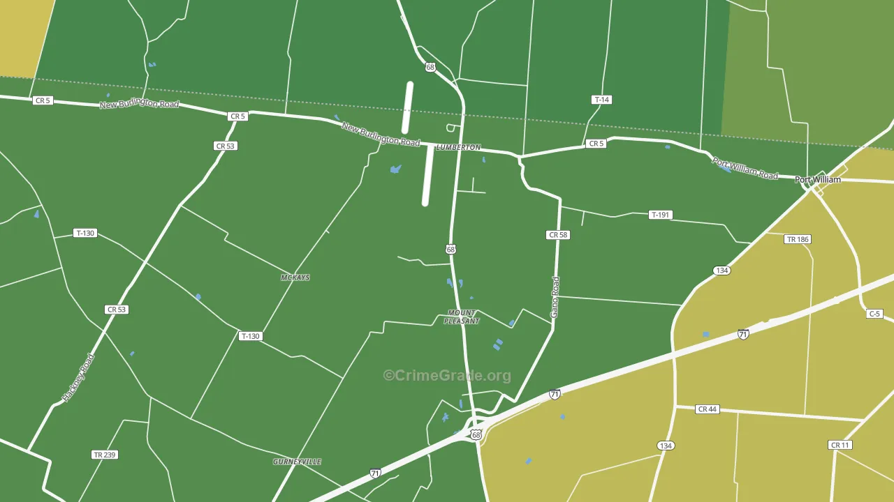 Lumberton, OH Map of Burglary Rates
