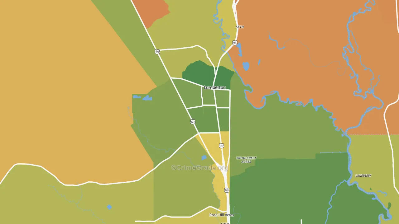 Lumberton, TX Map of Burglary Rates