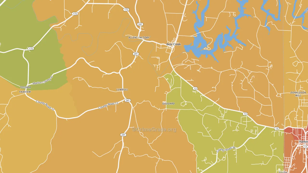 Lumbull, AL Map of Burglary Rates
