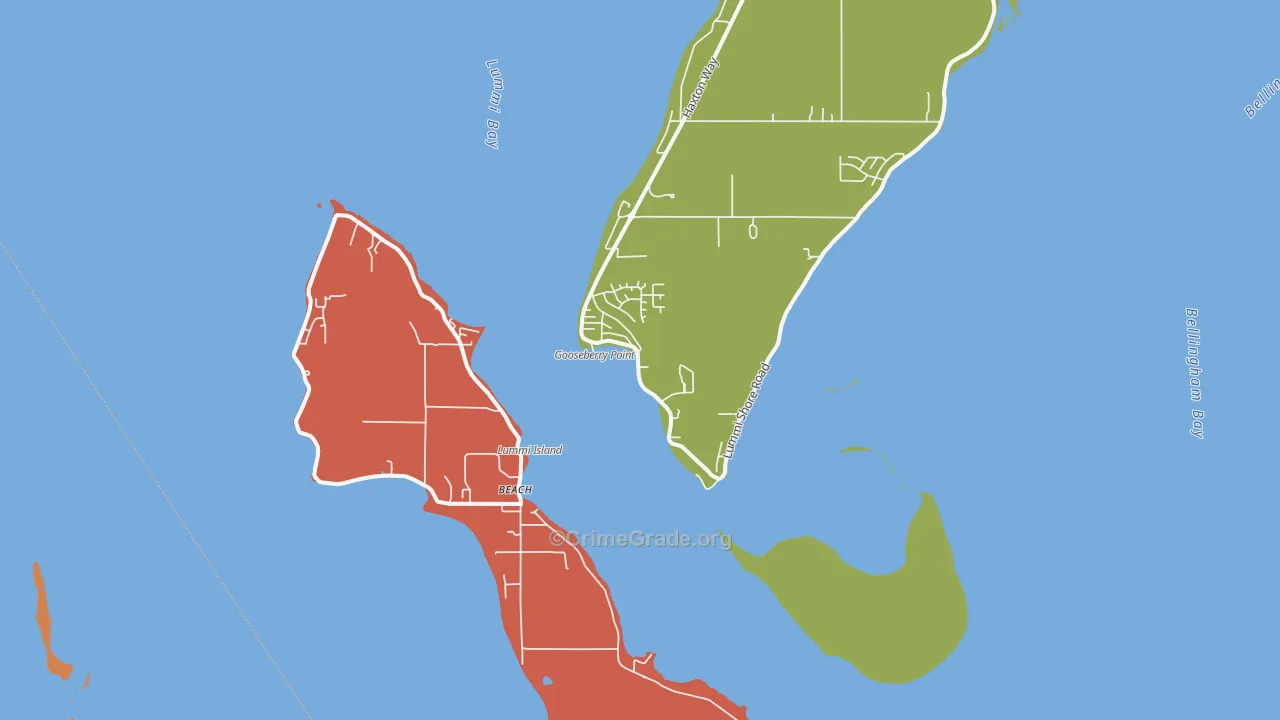 Lummi Island, WA Map of Burglary Rates