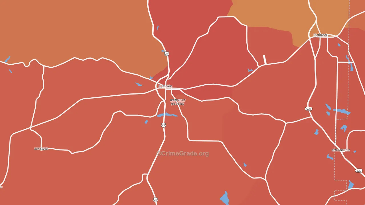 Lumpkin, GA Map of Burglary Rates