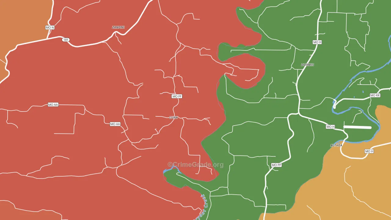 Luna, MO Map of Burglary Rates