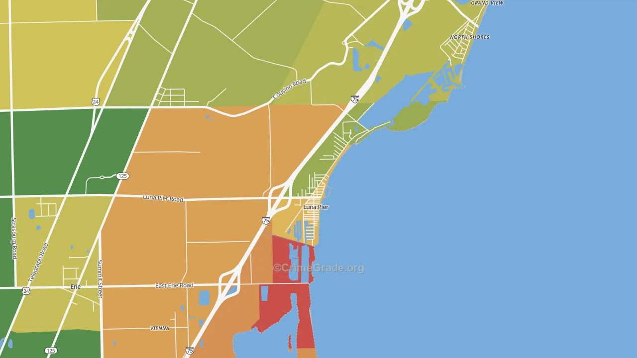 Luna Pier, MI Map of Burglary Rates
