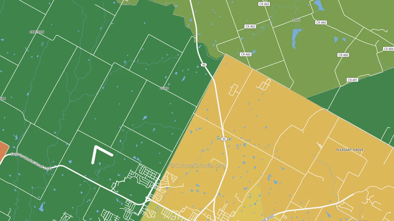 Lund, TX Map of Burglary Rates