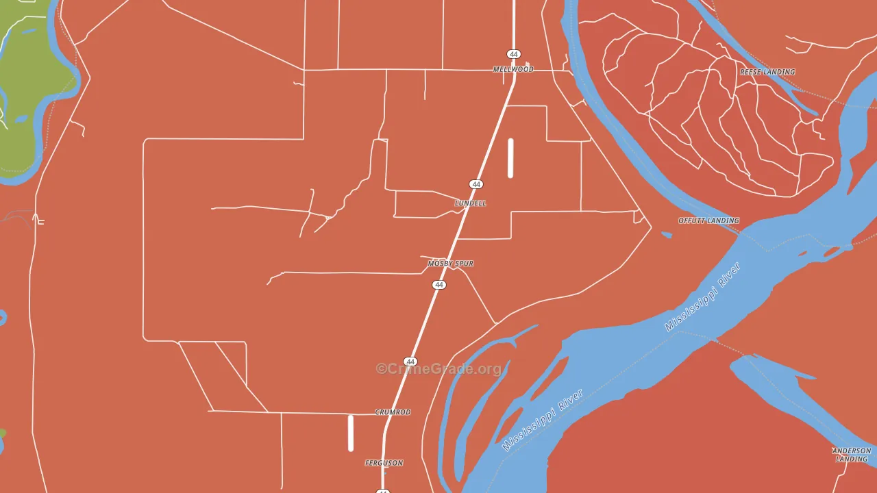 Lundell, AR Map of Burglary Rates