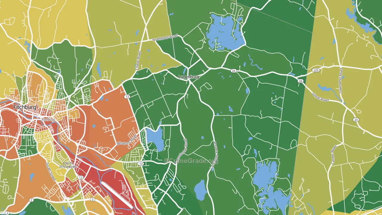 Lunenburg, MA Map of Burglary Rates