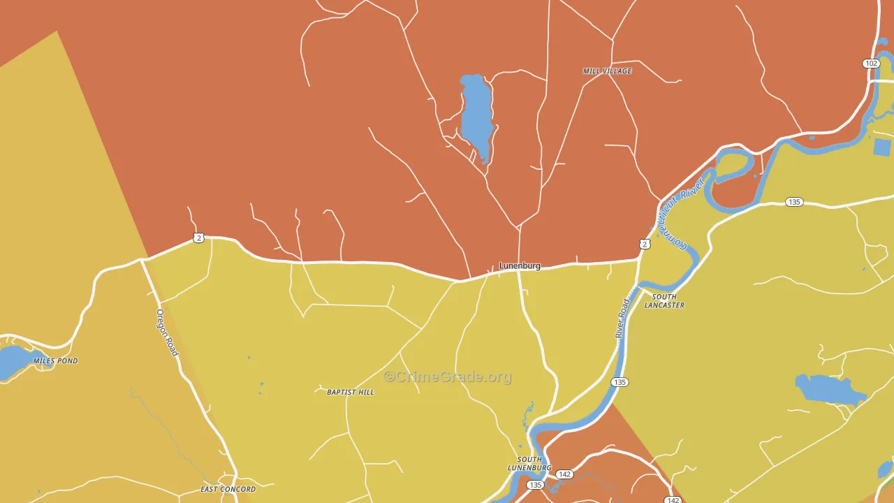 Lunenburg, VT Map of Burglary Rates