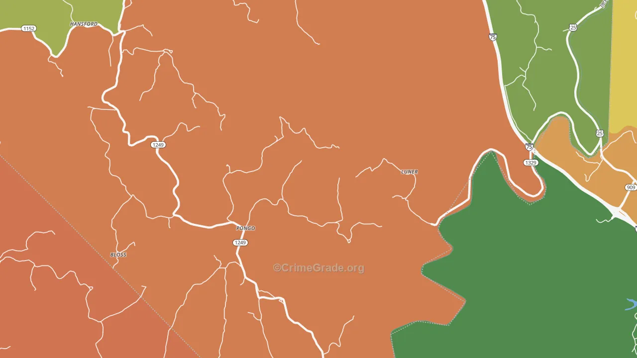 Luner, KY Map of Burglary Rates