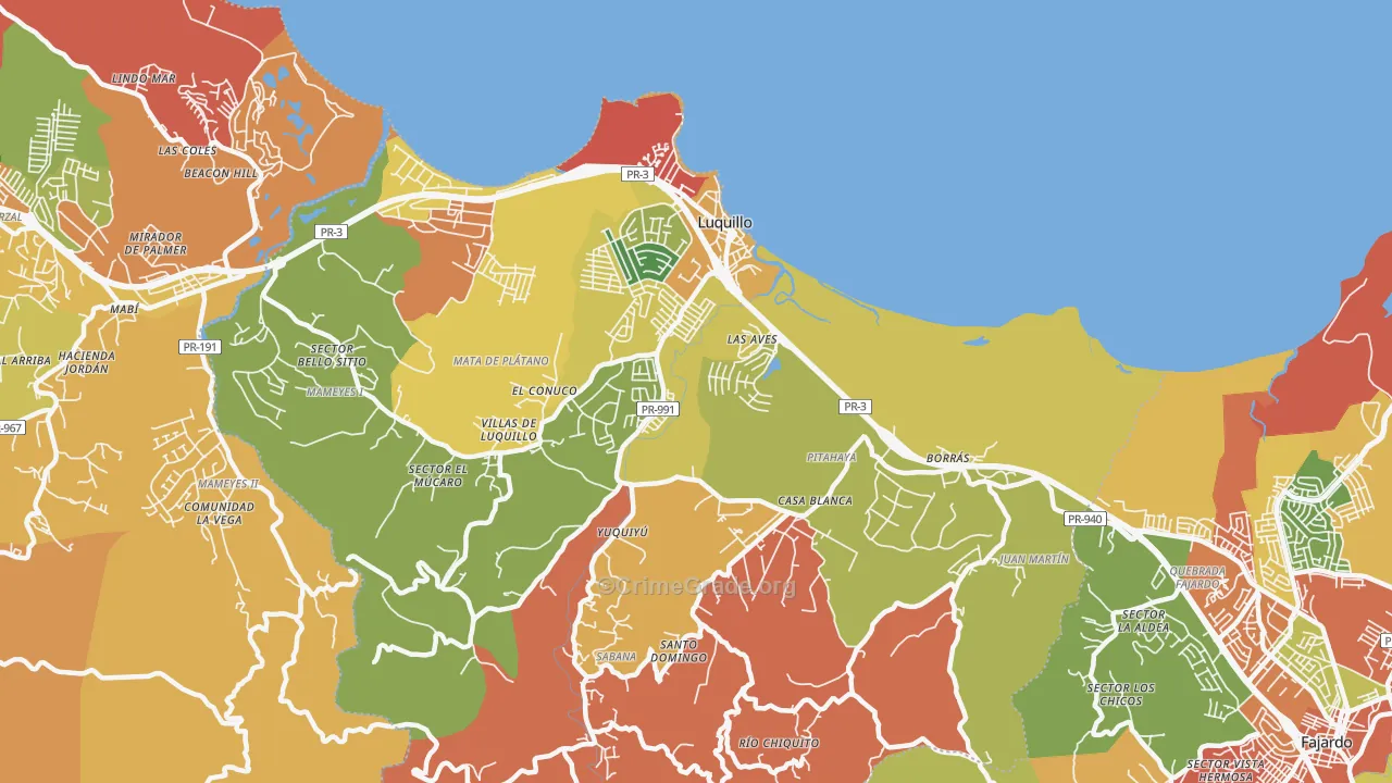 Luquillo, PR Map of Burglary Rates