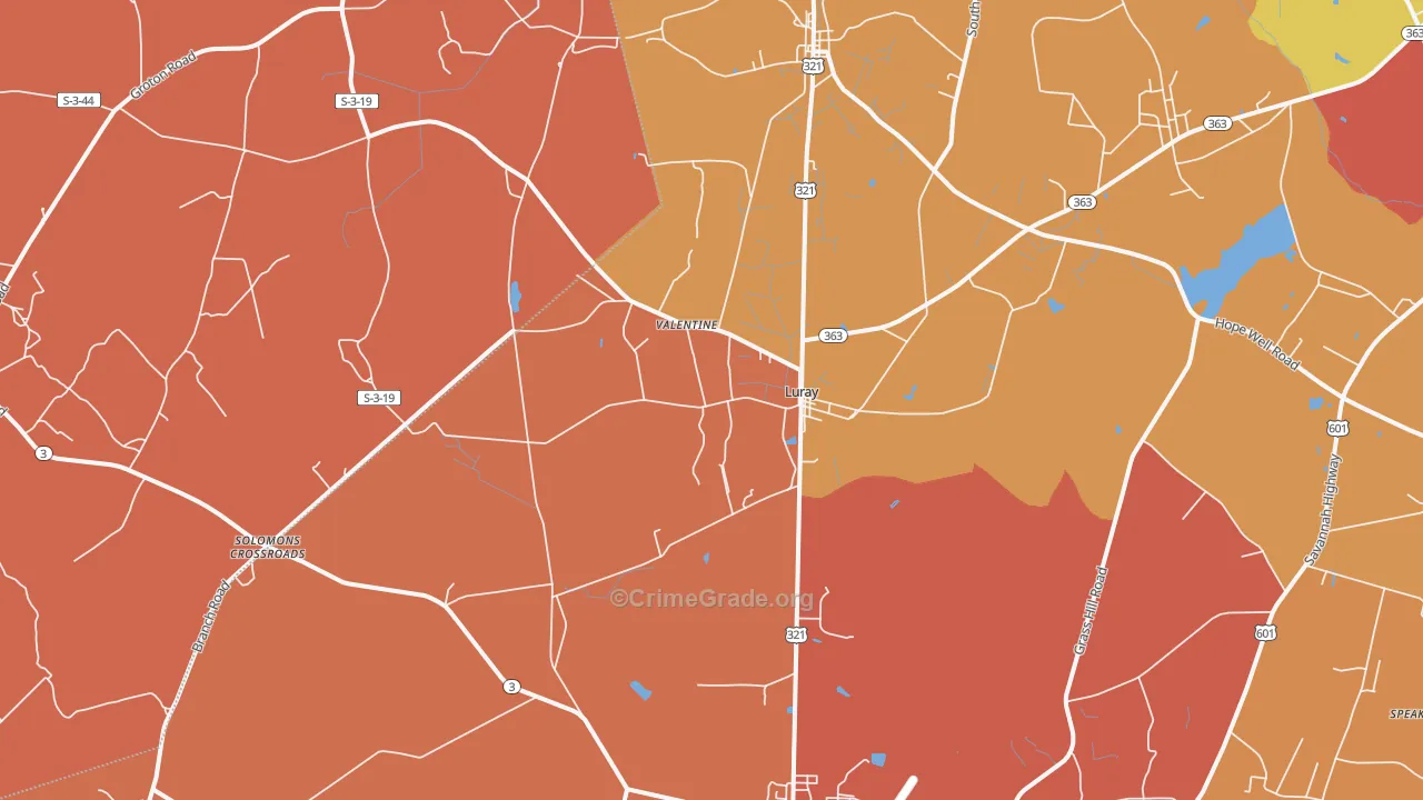 Luray, SC Map of Burglary Rates