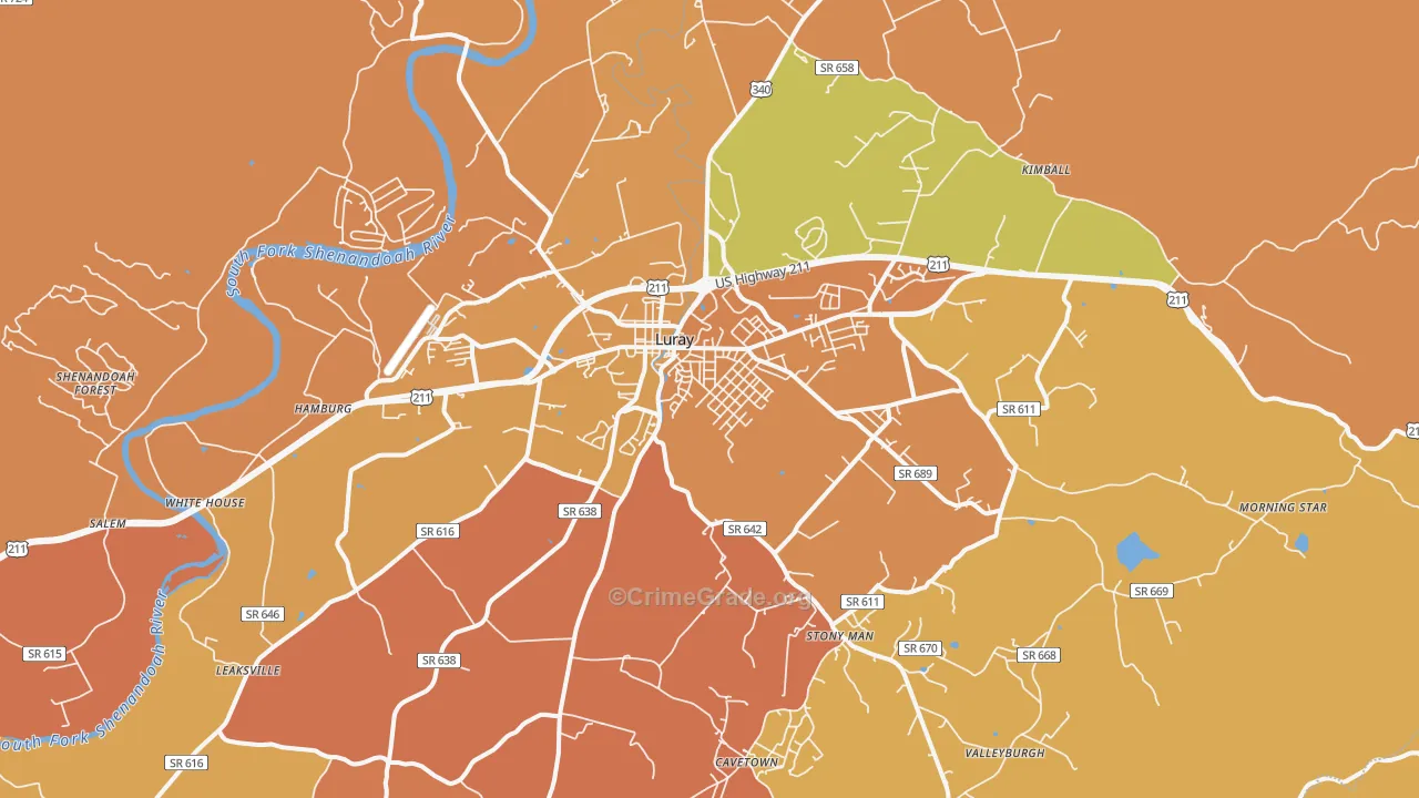 Luray, VA Map of Burglary Rates
