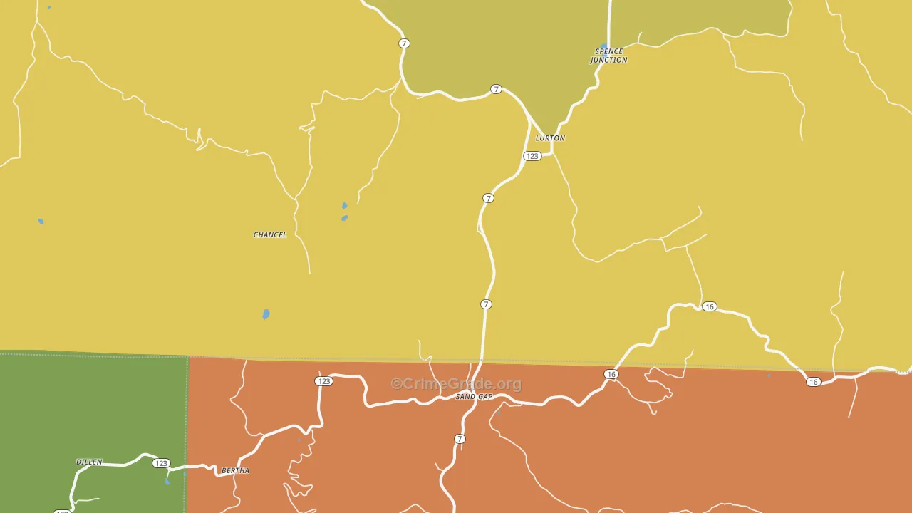 Lurton, AR Map of Burglary Rates