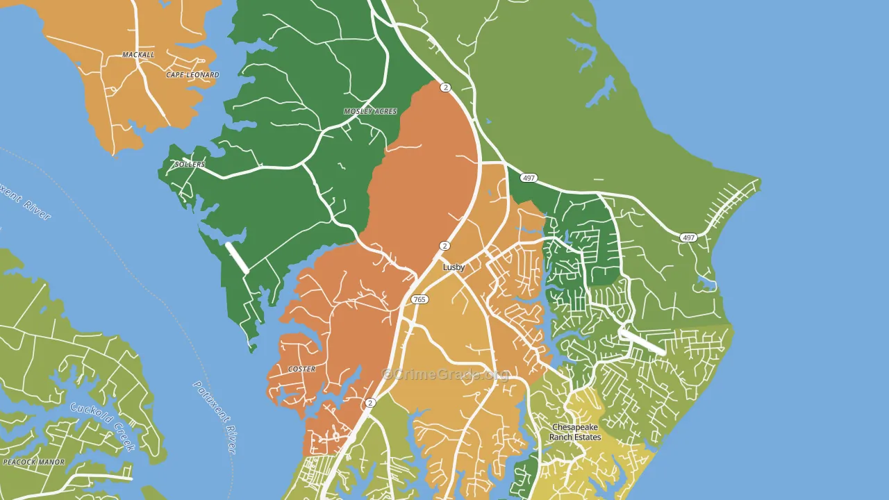 Lusby, MD Map of Burglary Rates