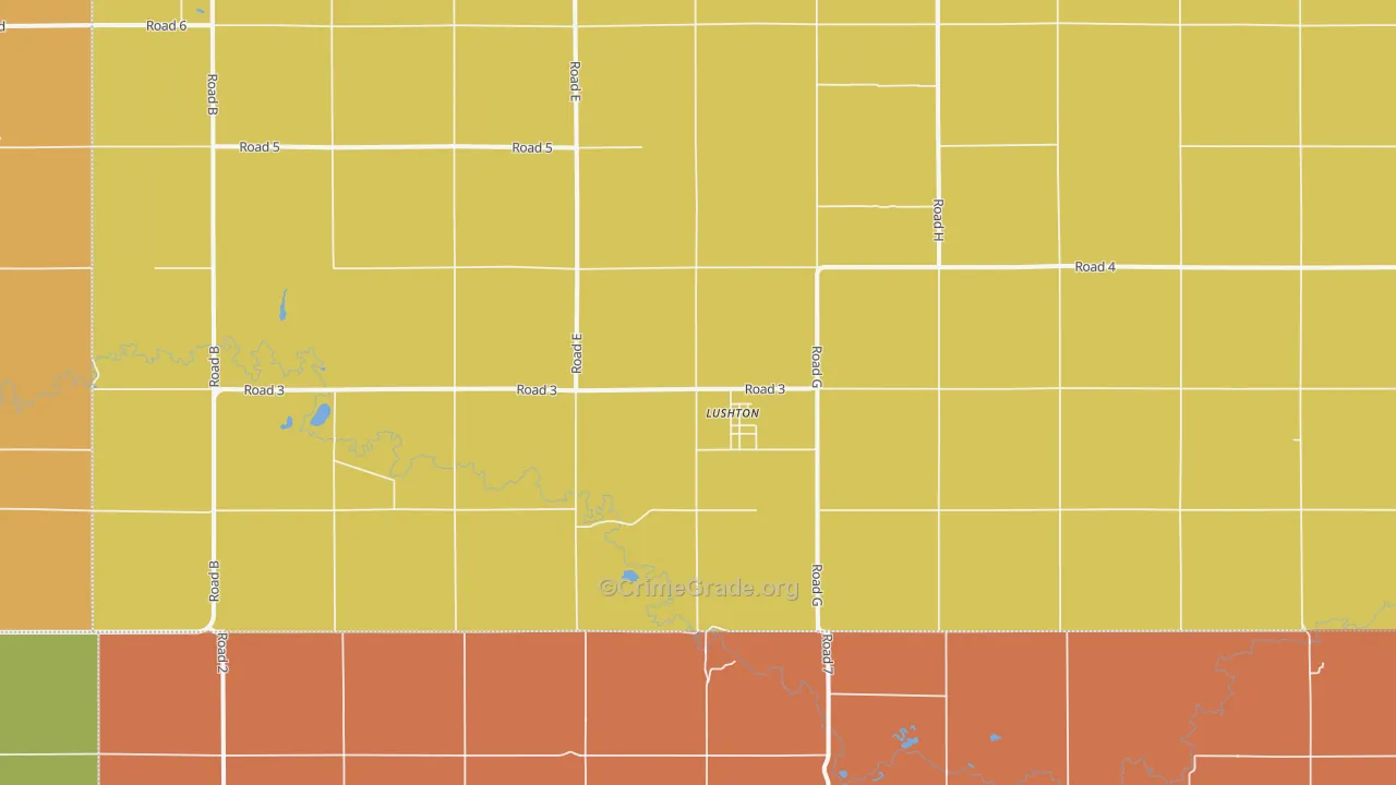 Lushton, NE Map of Burglary Rates