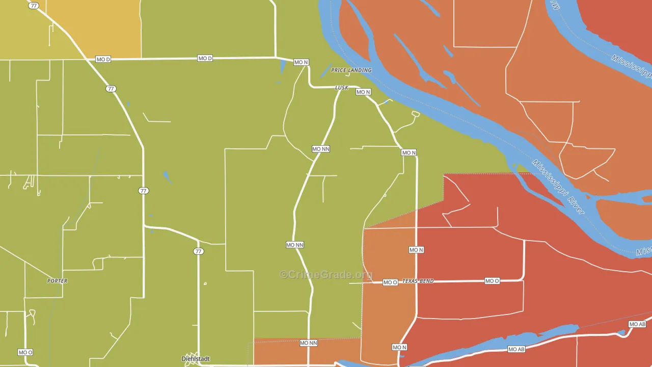 Lusk, MO Map of Burglary Rates