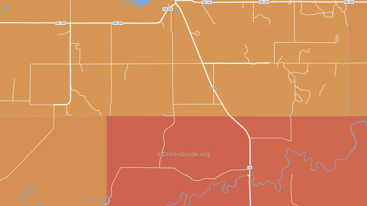 Lusk, TX Map of Burglary Rates