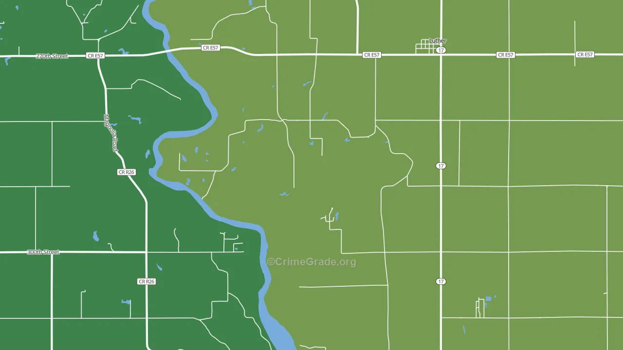 Luther, IA Map of Burglary Rates