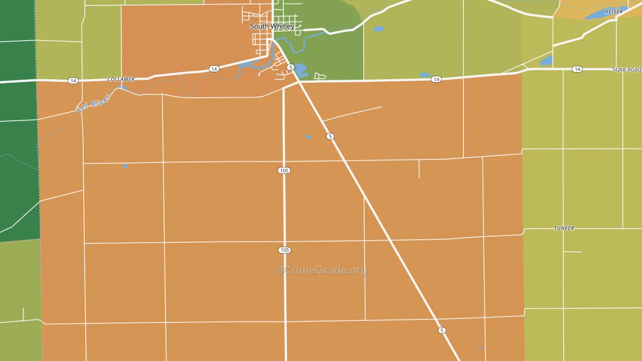 Luther, IN Map of Burglary Rates