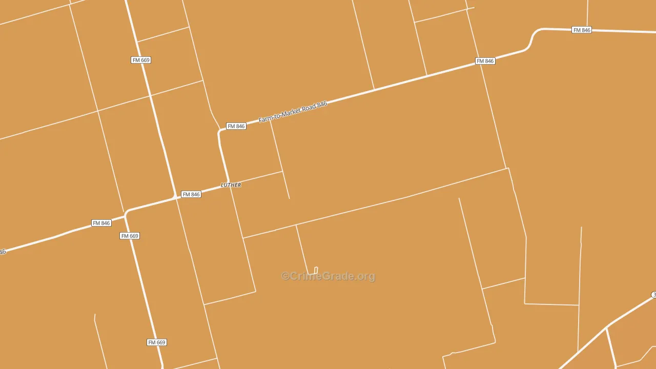 Luther, TX Map of Burglary Rates