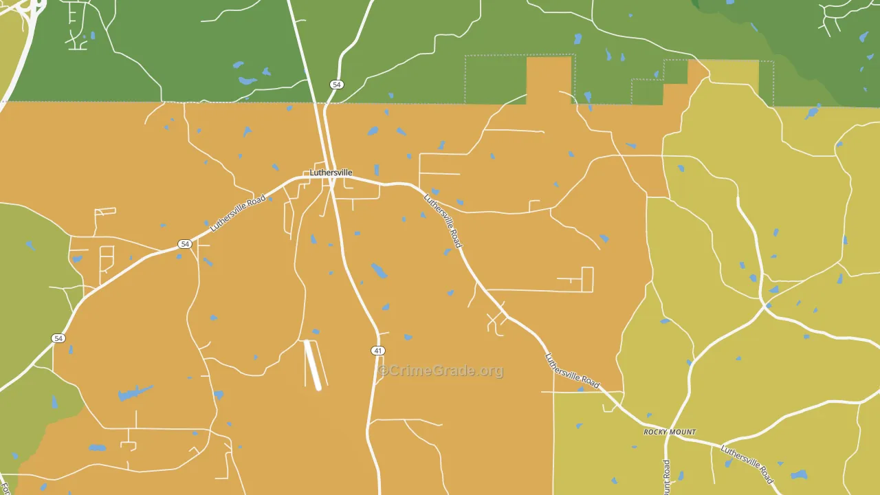 Luthersville, GA Map of Burglary Rates