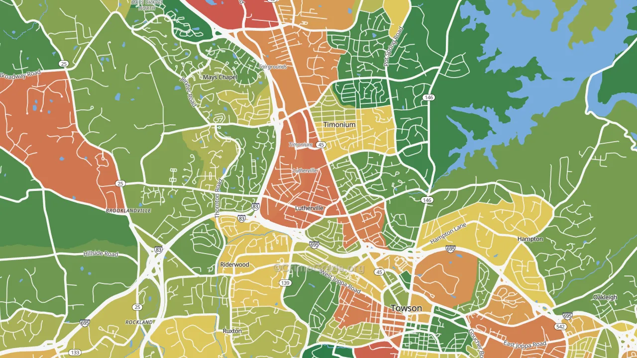 Lutherville, MD Map of Burglary Rates