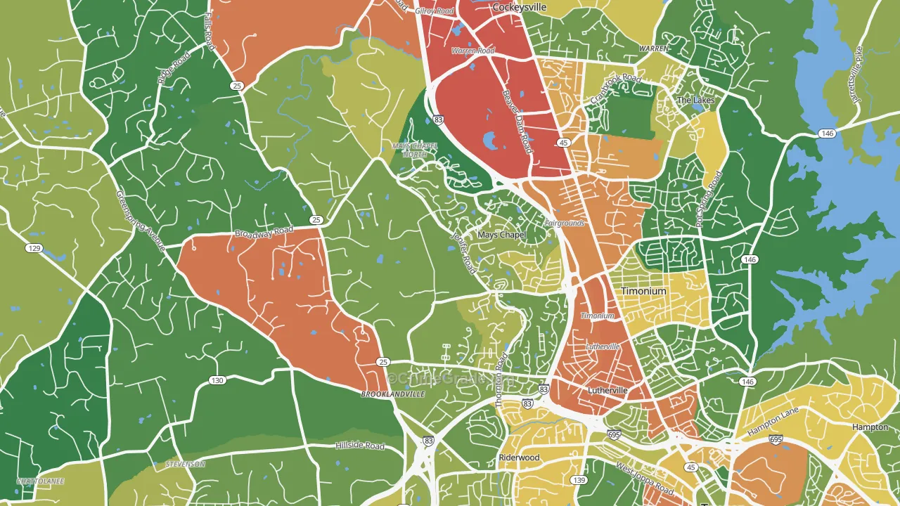 Lutherville-Timonium, MD Map of Burglary Rates