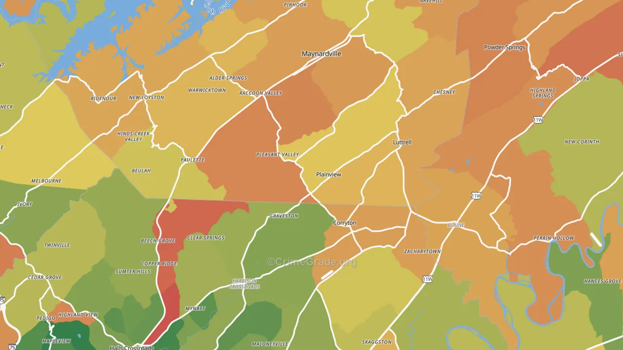 Luttrell, TN Map of Burglary Rates