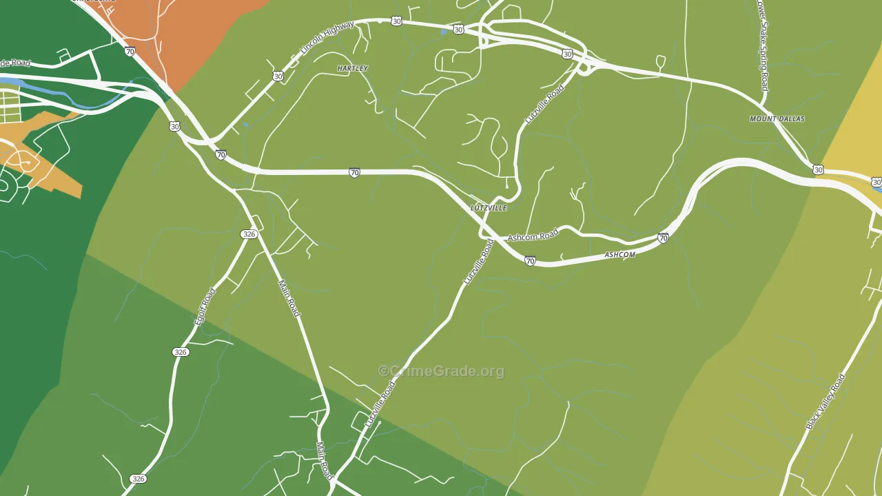 Lutzville, PA Map of Burglary Rates