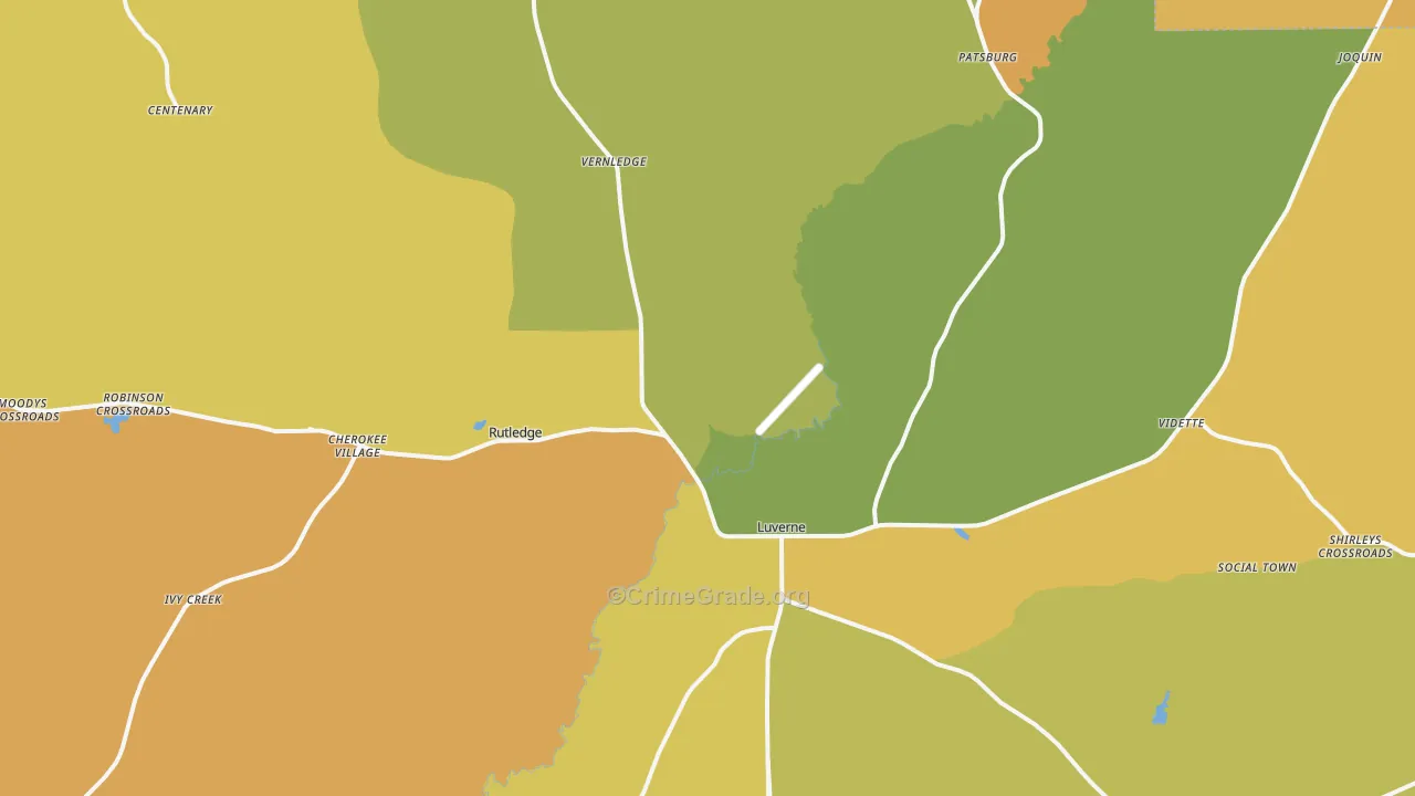 Luverne, AL Map of Burglary Rates