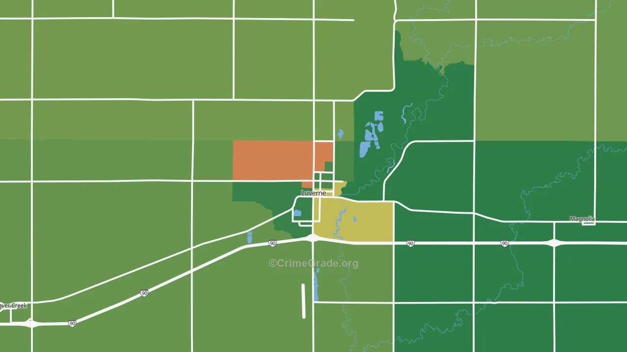 Luverne, MN Map of Burglary Rates