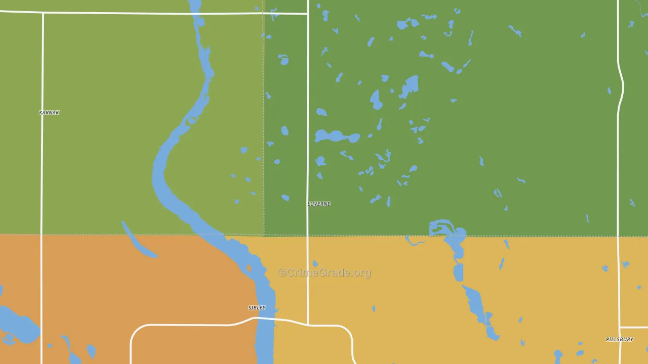 Luverne, ND Map of Burglary Rates