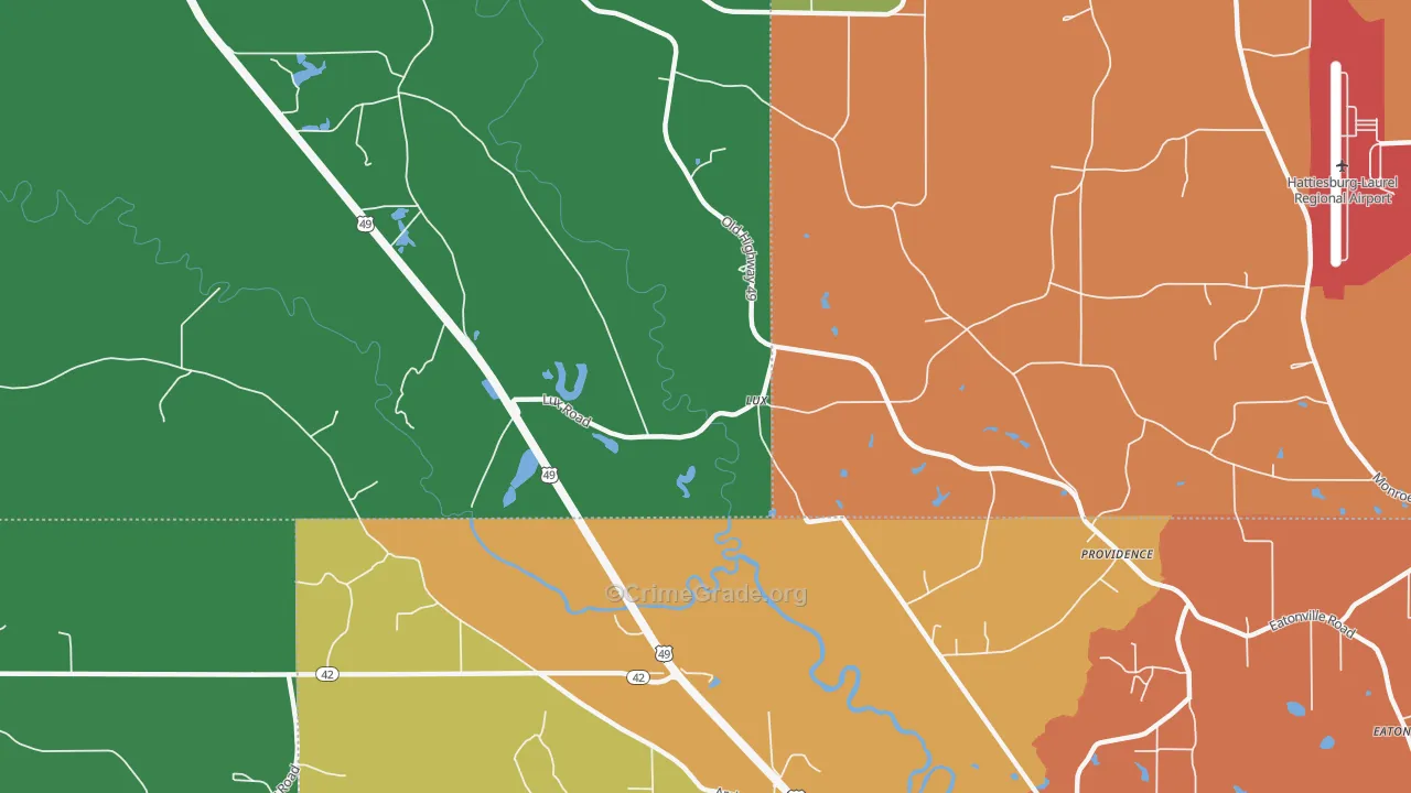 Lux, MS Map of Burglary Rates