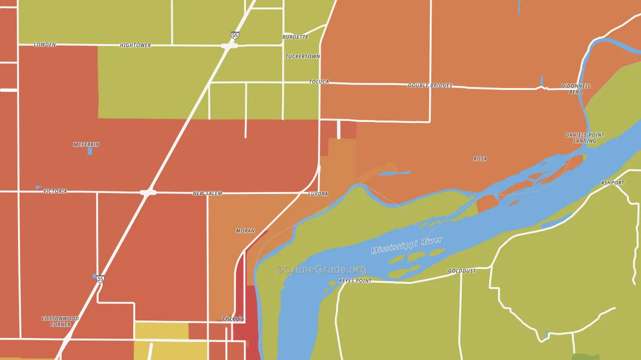 Luxora, AR Map of Burglary Rates