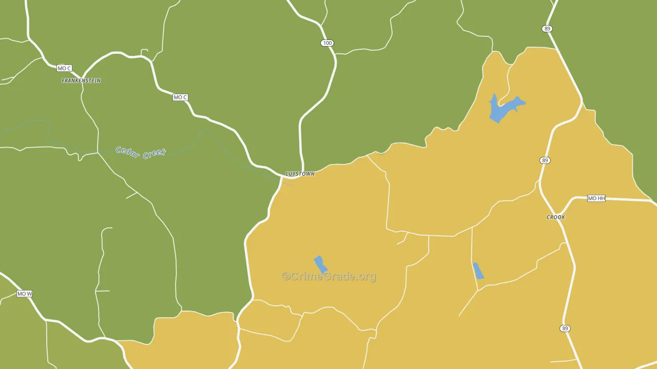 Luystown, MO Map of Burglary Rates