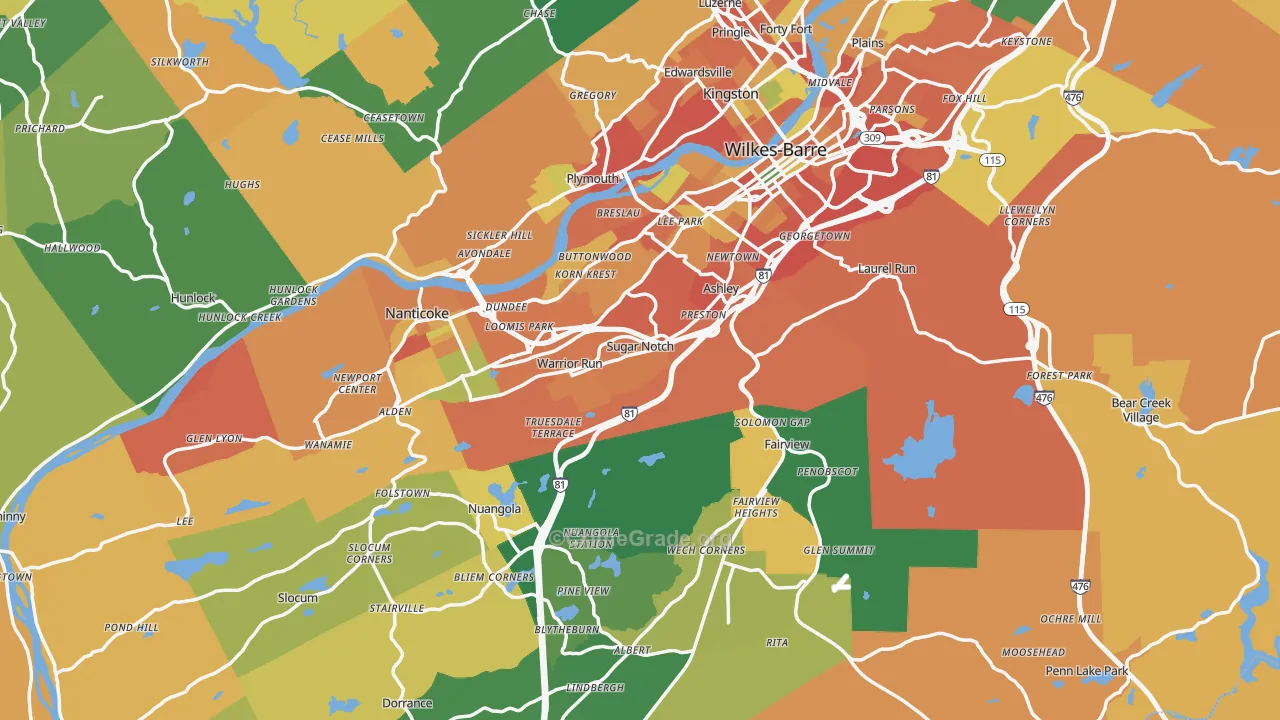 Luzerne County, PA Map of Burglary Rates